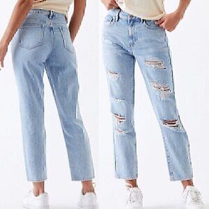 PACSUN Mom Jeans Light Wash Distressed Ripped High Waisted Cropped Crop Ankle 24